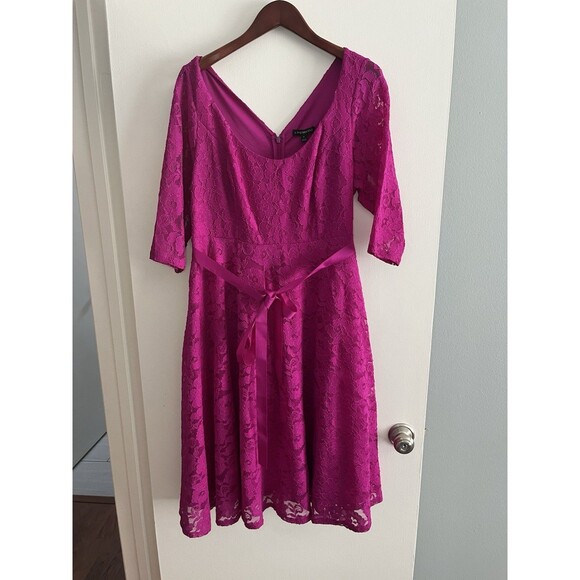 Lane Bryant Floral Lace Fit & Flare Dress Size 16 Midi Magenta Romantic Cocktail - Picture 1 of 10
